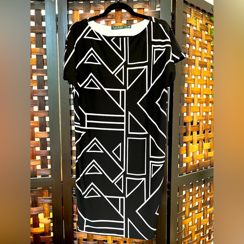 Ralph Lauren black and white asymmetrical shift dress